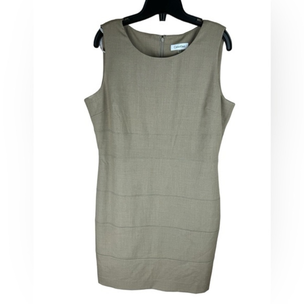 Calvin Klein Womens Sleeveless Sheath Dress beige tan office work Size 14P